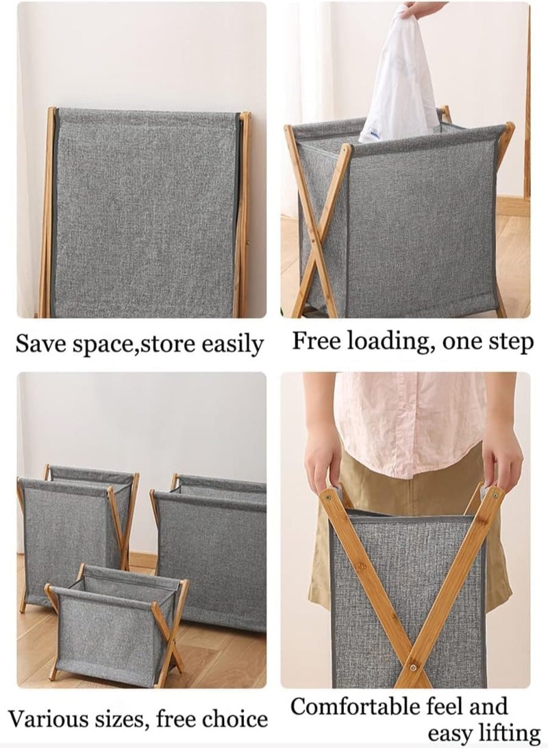 MIXDE Bamboo Wood Laundry Hamper Basket, 96L Portable Dirty Clothes Laundry Basket, Collapsible Folding Clothes Basket Storage, X Frame, for Bathroom Bedroom Home - Image 2