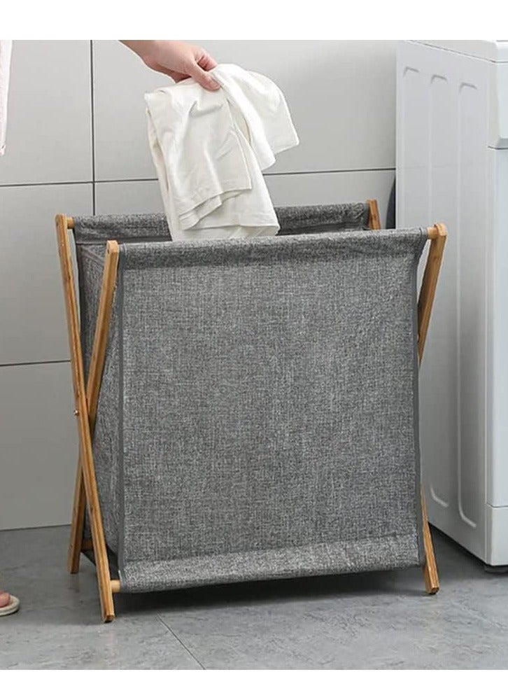 MIXDE Bamboo Wood Laundry Hamper Basket, 96L Portable Dirty Clothes Laundry Basket, Collapsible Folding Clothes Basket Storage, X Frame, for Bathroom Bedroom Home - Image 5