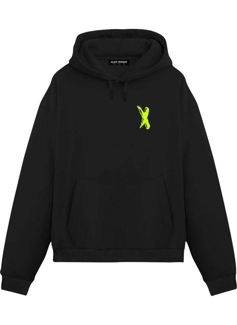 Alex Rosen Printed Black Unisex Oversize Fit Cotton Hooded Sweatshirt  - Image 2