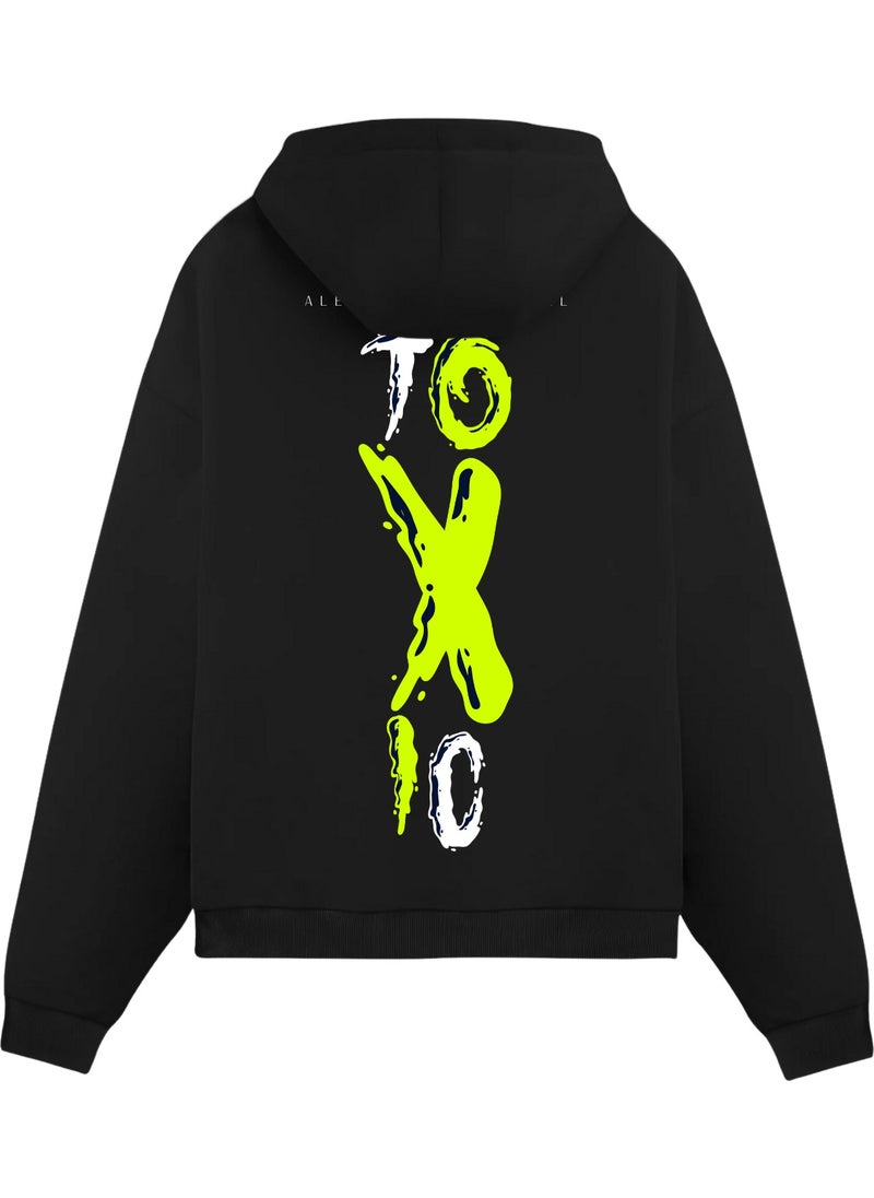 Alex Rosen Printed Black Unisex Oversize Fit Cotton Hooded Sweatshirt  - Image 1