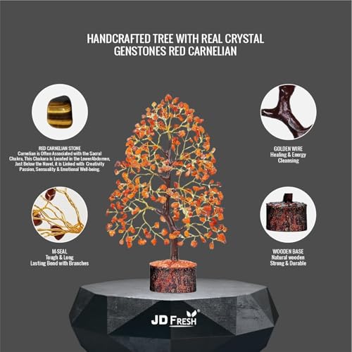 JD FRESH Certified Red Carnelian Crystal Tree for Motivation/Creativity/Confidence/Natural Gemstone Healing Tree for Positive Energy/Courage/Success/300 Beads Stone Bonsai Feng Shui Home Décor Gift - Image 4