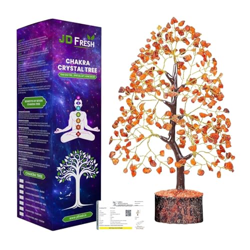JD FRESH Certified Red Carnelian Crystal Tree for Motivation/Creativity/Confidence/Natural Gemstone Healing Tree for Positive Energy/Courage/Success/300 Beads Stone Bonsai Feng Shui Home Décor Gift - Image 1