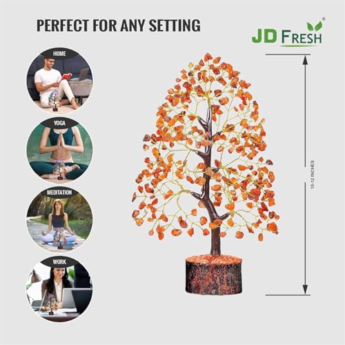 JD FRESH Certified Red Carnelian Crystal Tree for Motivation/Creativity/Confidence/Natural Gemstone Healing Tree for Positive Energy/Courage/Success/300 Beads Stone Bonsai Feng Shui Home Décor Gift - Image 2