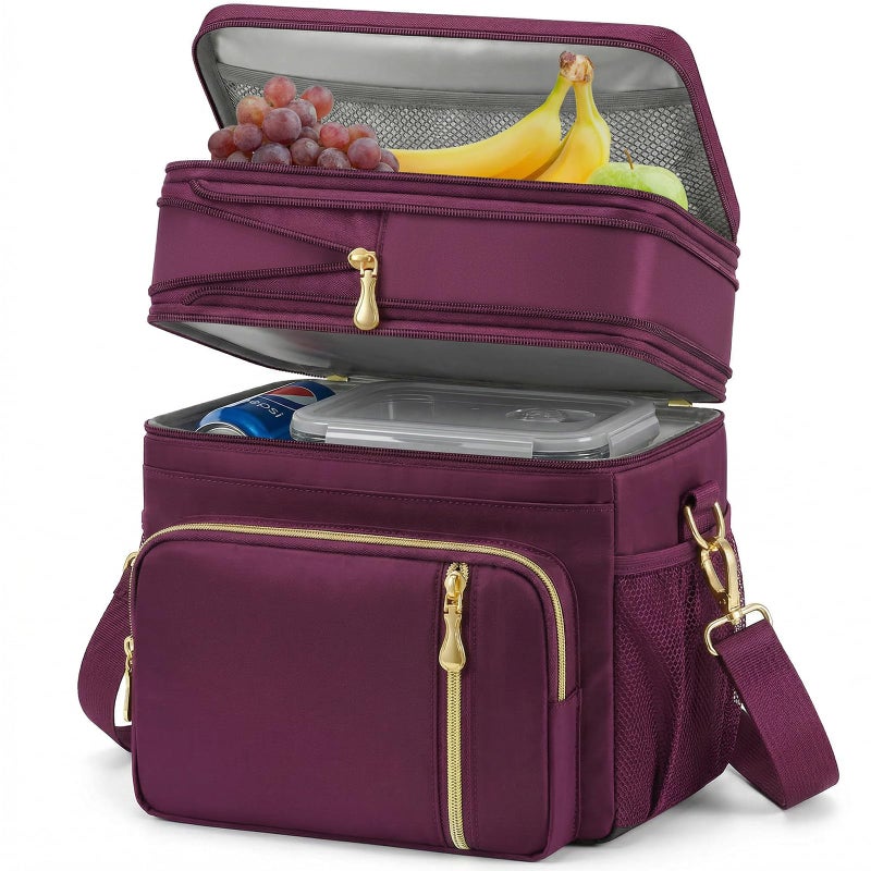 MIYCOO Lunch Bag Lunch Box for Women Men Double Deck Leakproof Insulated Soft Large Adult Camping Cooler bag for Work Beach Picnic Travel Purple 15L - Image 2