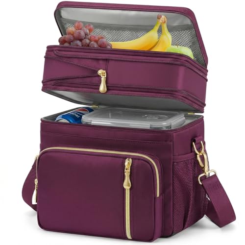 MIYCOO Lunch Bag Lunch Box for Women Men Double Deck Leakproof Insulated Soft Large Adult Camping Cooler bag for Work Beach Picnic Travel Purple 15L - Image 1
