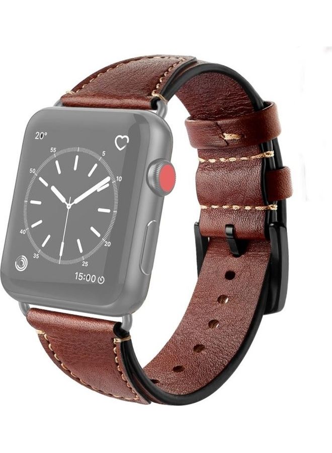 NIBEMINENT Nail Style Leather Retro Wrist Strap For Apple Watch Series 7/6/5/4/3/2/1/SE 45/44/42mm Coffee  - Image 1