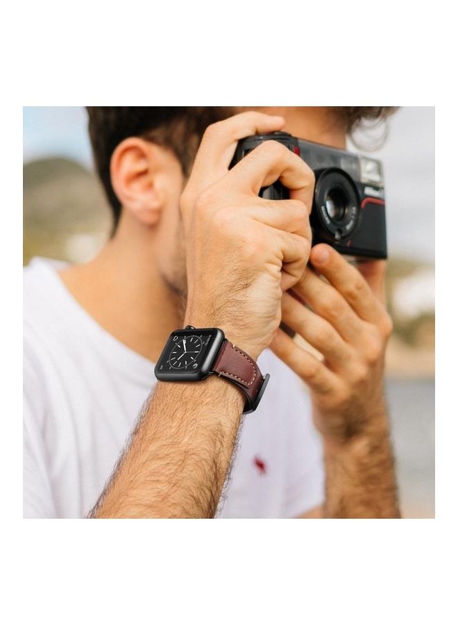 NIBEMINENT Nail Style Leather Retro Wrist Strap For Apple Watch Series 7/6/5/4/3/2/1/SE 45/44/42mm Coffee  - Image 5
