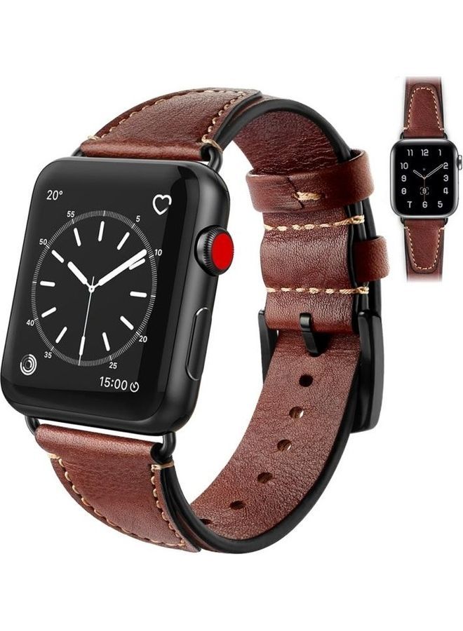 NIBEMINENT Nail Style Leather Retro Wrist Strap For Apple Watch Series 7/6/5/4/3/2/1/SE 45/44/42mm Coffee  - Image 3