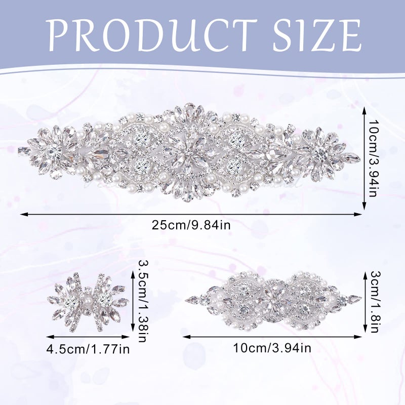 BINBE 9 Pack Rhinestone Crystal Wedding Dress Appliques - Iron on Patch DIY Sewing Appliques for Bridal Clothes Decoration (Silver) - Image 2