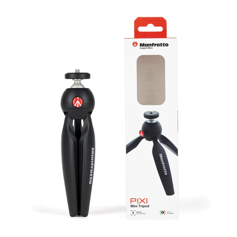 Manfrotto MTPIXIMII-B, PIXI Mini Tripod with Handgrip for Compact System Cameras, for DSLR, Mirrorless, Video, Made in Italy, Technopolymer and Aluminum, Black - Image 2