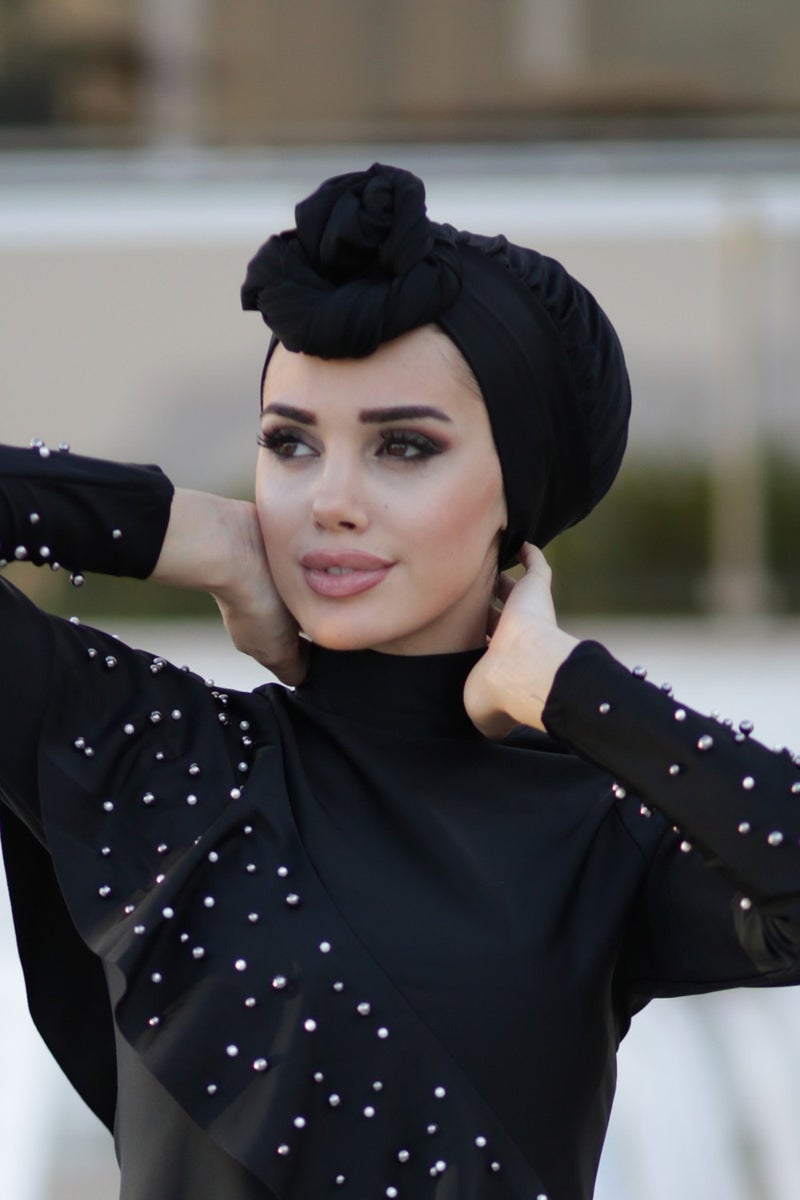 Remsa Mayo Sea Pool Cap Hijab Swimsuit Cap Black RB006  - Image 1