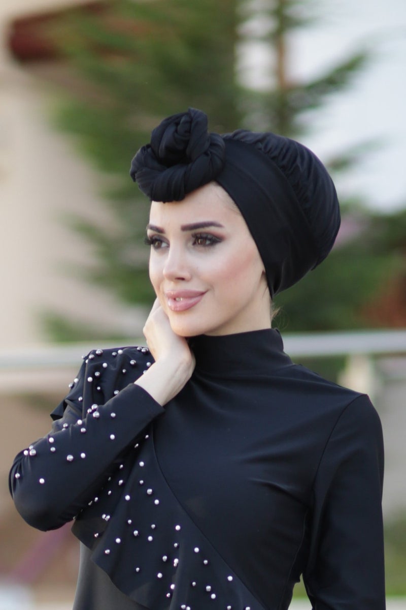 Remsa Mayo Sea Pool Cap Hijab Swimsuit Cap Black RB006  - Image 2