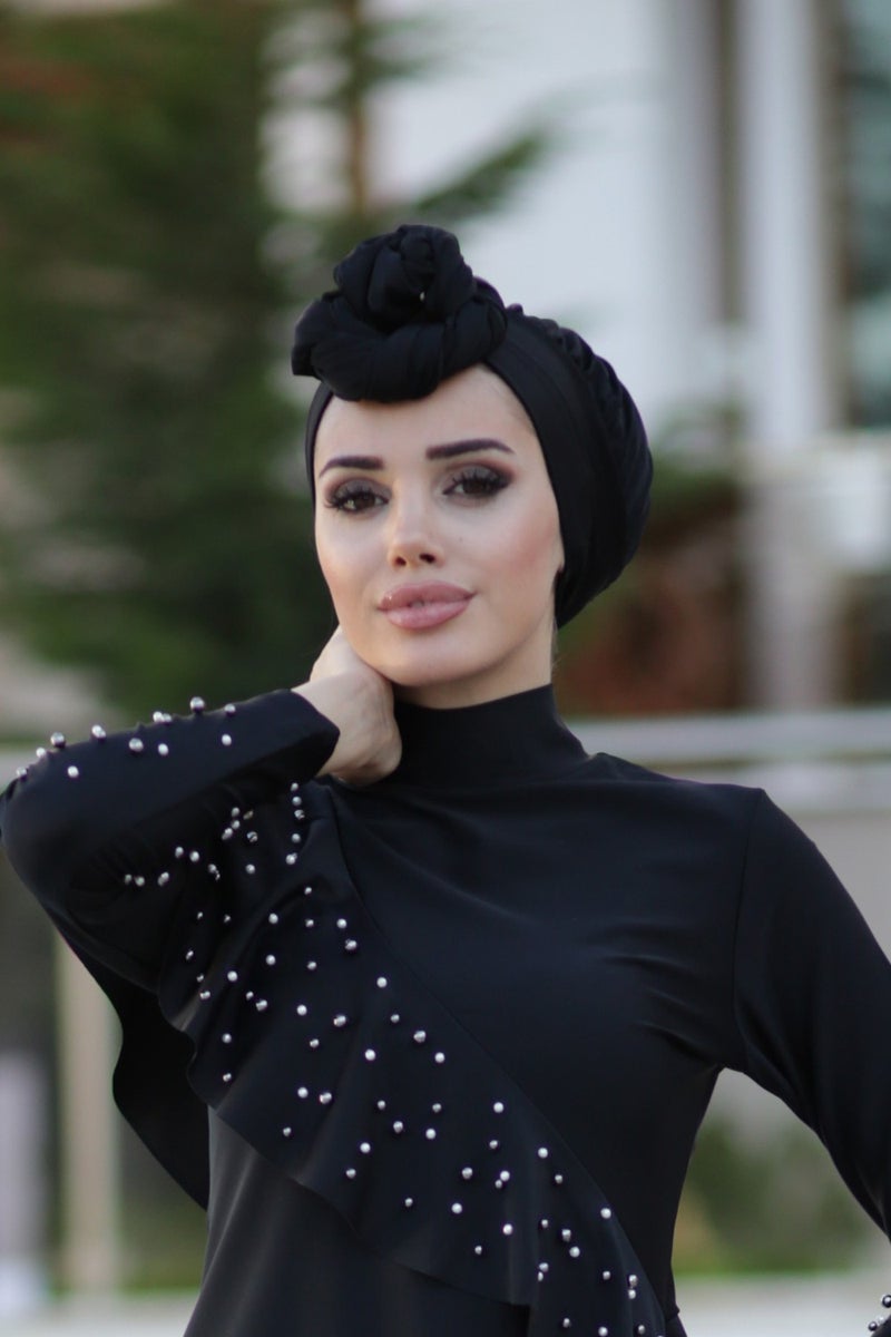 Remsa Mayo Sea Pool Cap Hijab Swimsuit Cap Black RB006  - Image 4