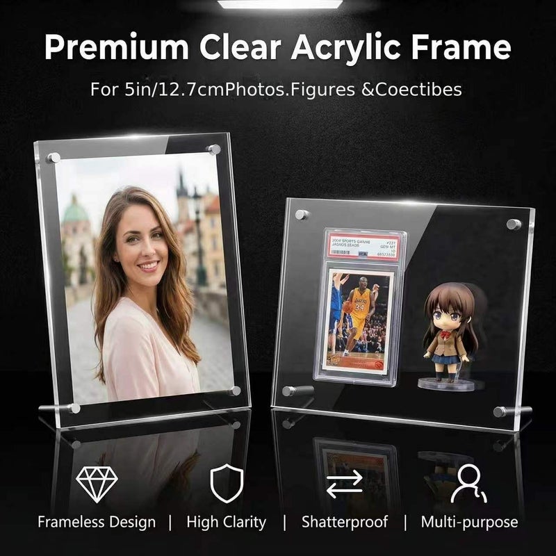White 5 Inch Acrylic Photo Frame Crystal Clear Square Vertical Picture Frame With Sturdy Back Stand Modern Home Office Desk Decor For Photos Certificates Posters Durable Tabletop Display Stand - Image 3