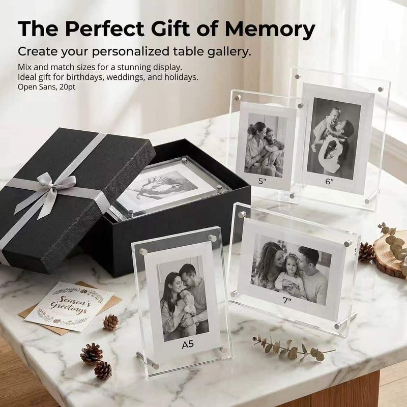 White 5 Inch Acrylic Photo Frame Crystal Clear Square Vertical Picture Frame With Sturdy Back Stand Modern Home Office Desk Decor For Photos Certificates Posters Durable Tabletop Display Stand - Image 1