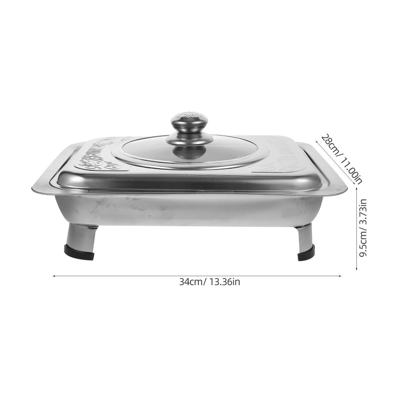 1pc Stainless Steel Buffet Dish Dish Tray Rectangular Canteen Basin with Cover - Image 3
