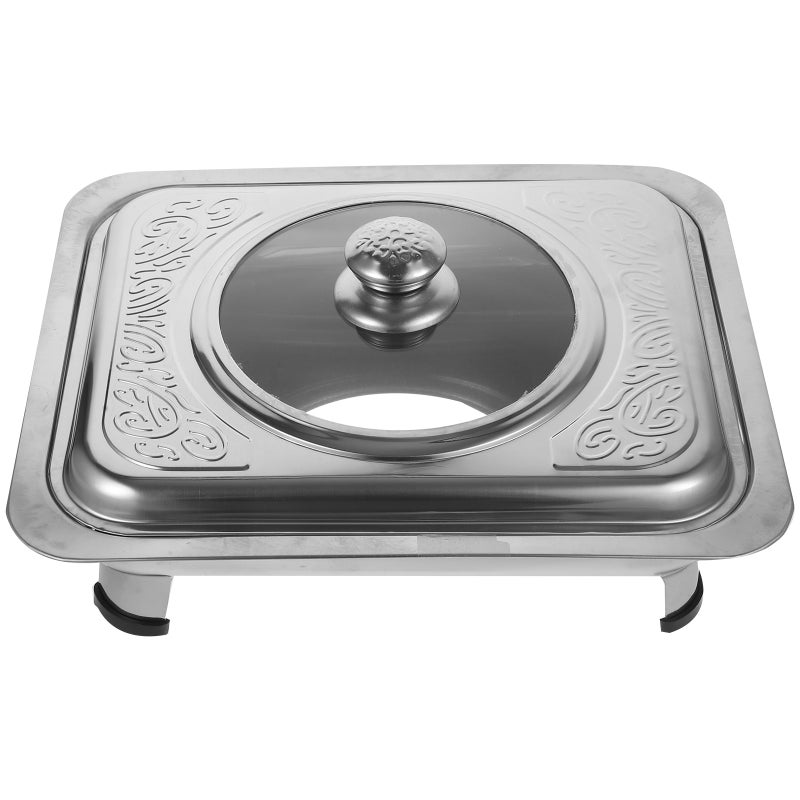 1pc Stainless Steel Buffet Dish Dish Tray Rectangular Canteen Basin with Cover - Image 1