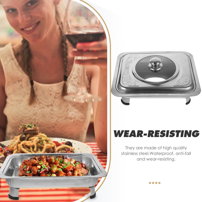 1pc Stainless Steel Buffet Dish Dish Tray Rectangular Canteen Basin with Cover - Image 5