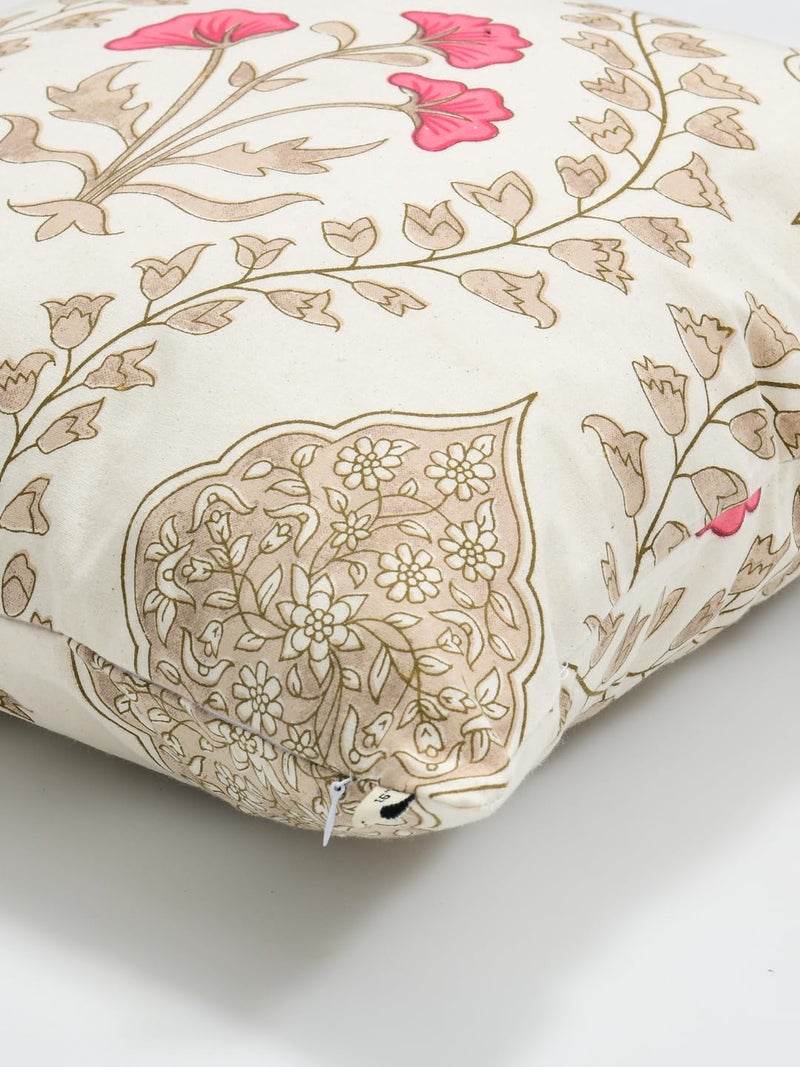 Clasiko Cotton Cushion Covers Set of 5; 20x20 Inches; Pink Beige Floral - Image 5