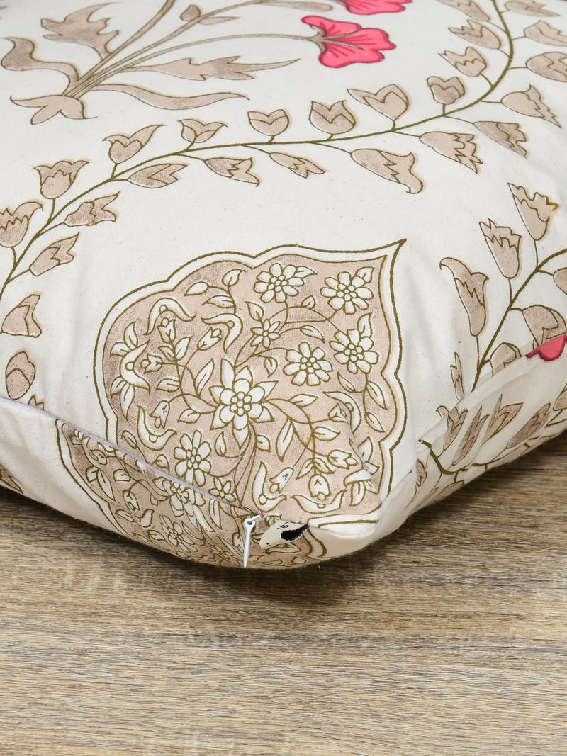 Clasiko Cotton Cushion Covers Set of 5; 20x20 Inches; Pink Beige Floral - Image 2
