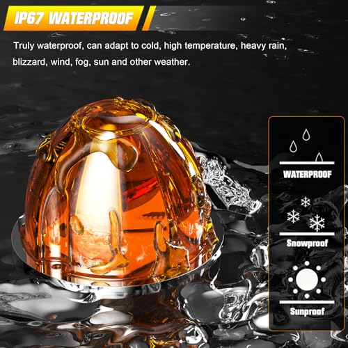 BJZ 6Pcs Amber Watermelon LED Strobe+Constant Marker Lights Dual Function Watermelon-shaped Side Marker Clearance Tail Top Cap Roof Lights for Trailer Truck Semi-trailer Heavy-duty Truck Bus Van - Image 4
