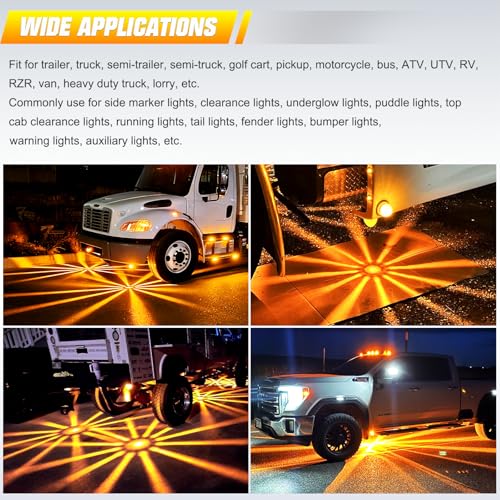 BJZ 6Pcs Amber Watermelon LED Strobe+Constant Marker Lights Dual Function Watermelon-shaped Side Marker Clearance Tail Top Cap Roof Lights for Trailer Truck Semi-trailer Heavy-duty Truck Bus Van - Image 3