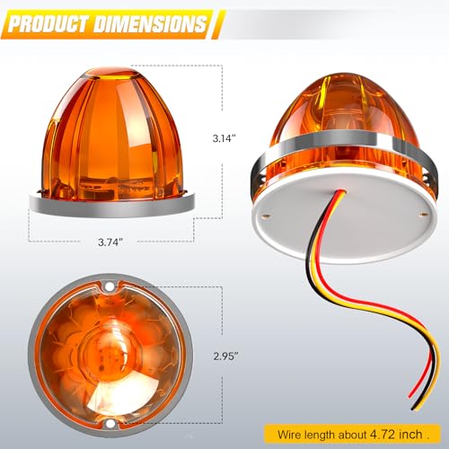 BJZ 6Pcs Amber Watermelon LED Strobe+Constant Marker Lights Dual Function Watermelon-shaped Side Marker Clearance Tail Top Cap Roof Lights for Trailer Truck Semi-trailer Heavy-duty Truck Bus Van - Image 5
