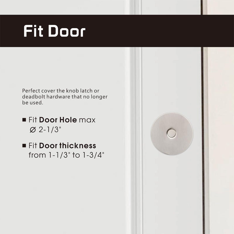 Siwil Door Hole Cover Plate  2-5/8"" Diameter Solid Steel  Hole Filler Plate (2  Satin Nickel) - Image 3