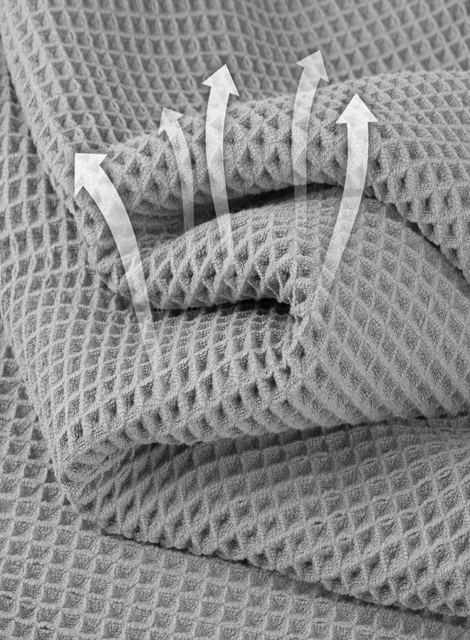 MICROFI Microfiber Waffle Hand Towels, 4 Pieces, Soft, Absorbent, Fast Drying, Lint Free (Silver) - Image 2