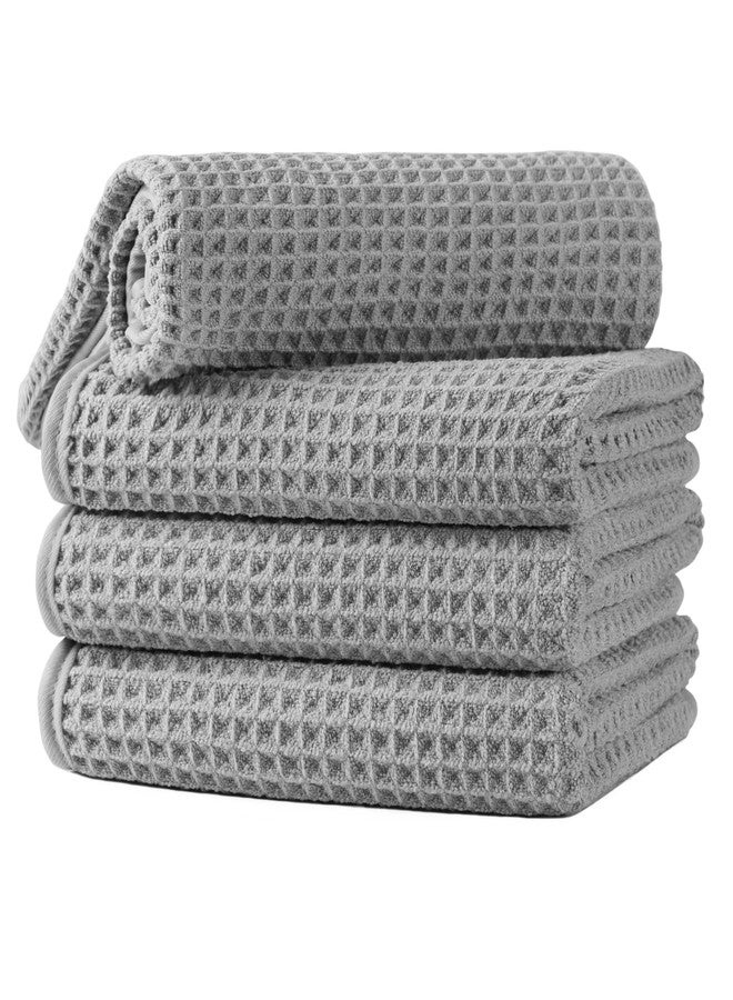MICROFI Microfiber Waffle Hand Towels, 4 Pieces, Soft, Absorbent, Fast Drying, Lint Free (Silver) - Image 1
