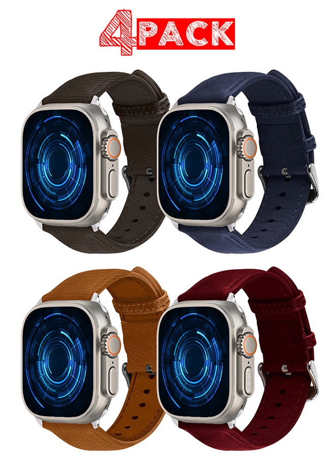 CATANES - 4 Pack For Apple Watch Band 49mm/45mm/44mm Leather Band Buckle Strap Wristband Compatible with Apple watch series Ultra2/Ultra/8/7/SE/5/4/3/2/1 - Image 1
