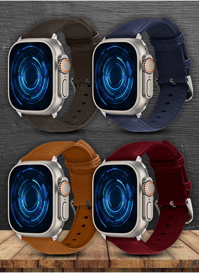 CATANES - 4 Pack For Apple Watch Band 49mm/45mm/44mm Leather Band Buckle Strap Wristband Compatible with Apple watch series Ultra2/Ultra/8/7/SE/5/4/3/2/1 - Image 1