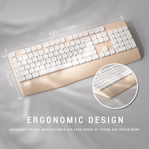 MPTOG Ergonomic Keyboard and Mouse Combo with Wrist Rest, BK Chipset, Full-Size Colorful Office Keyboard and Mouse, Power Button, USB Receiver for PC Laptop (Khaki White) - Image 4