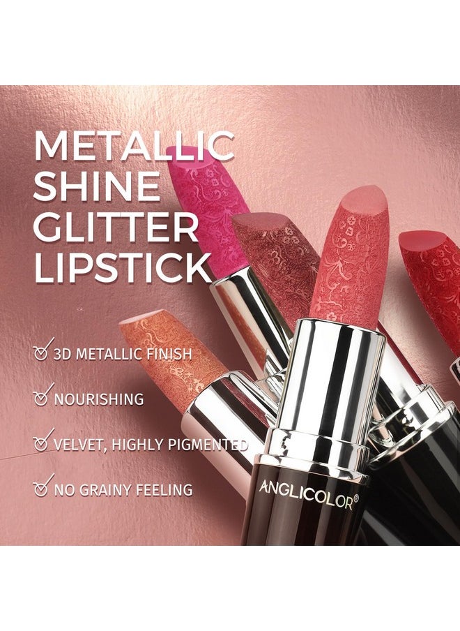 Anglicolor 5Pcs Glitter Lipstick High Impact Lipcolor,Lipstick Moisturizing Creamy Formula,Metallic Lipstick For Women For Vegan & Cruelty-Free,Full-Coverage Lip Color (#B, 5Pcs)  - Image 3