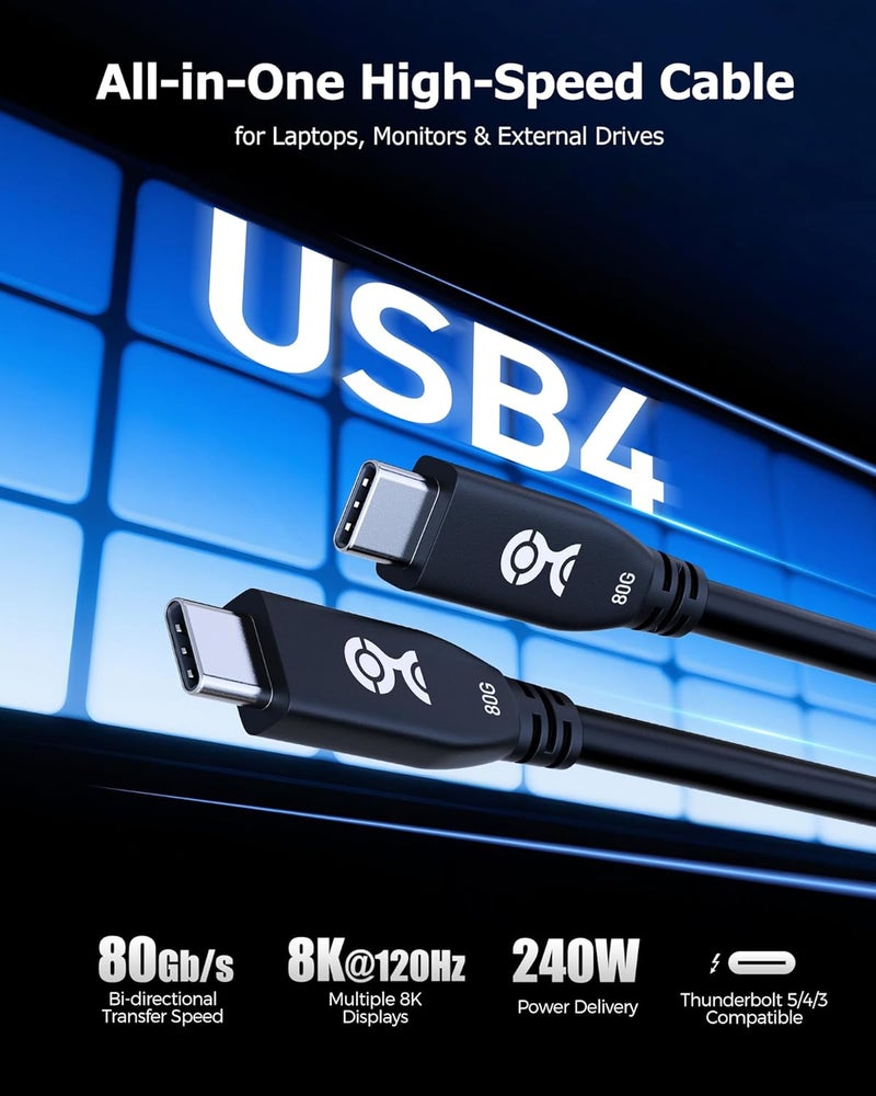 Cable Matters 80Gbps USB 4 Cable - 2ft, Supports Up to [8K@120Hz / 4K@480Hz Video, 240W Charging, 80Gbps Data Transfer] USB4 Cable, Black, Compatible with Thunderbolt 5/4, MacBook, XPS, Surface Pro - Image 2
