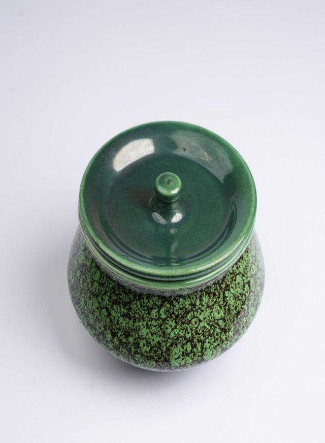 Caffeine Ceramic Handmade Green Crackle Serving Handi with Lid (Set of 4) - Image 3