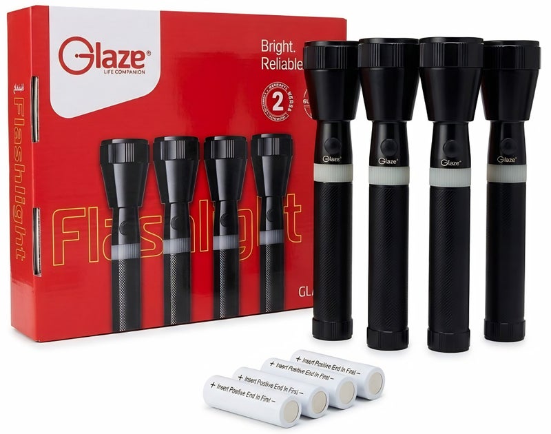 Glaze 4-in-1 Rechargeable LED Flashlight Set - High-Power XPE2 LED Torch (20.8 cm), 330 Lumens, 1500m Long Range Beam, 3000mAh Battery, Type-C Charging, Portable Emergency Light - Image 1