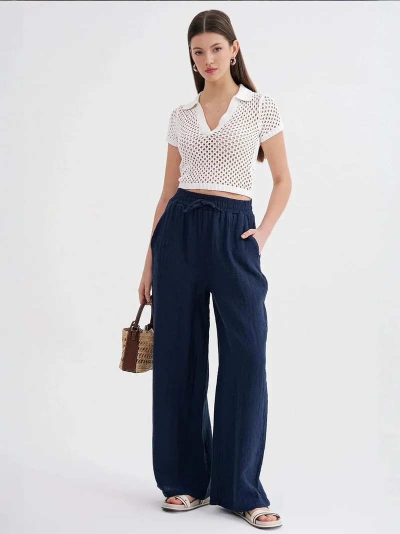 MixRay Mixray High Waist Textured Muslin Fabric Pants