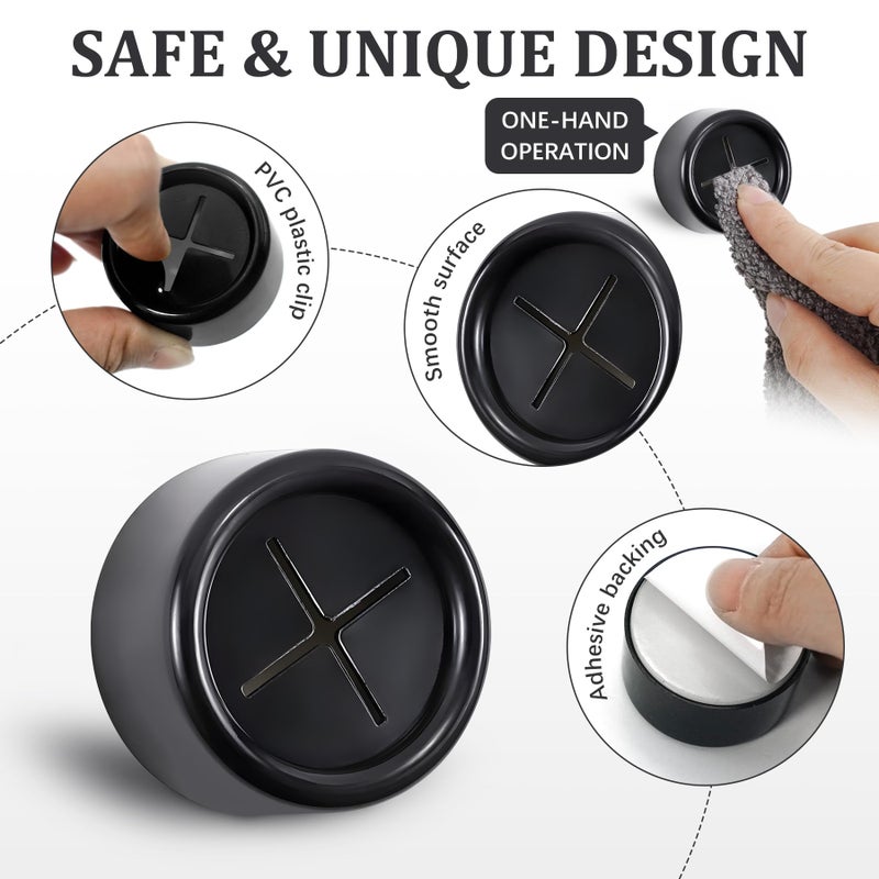 Philbinden 3 Pieces Kitchen Towel Hooks Round Adhesive Dish Towel Hook Premium Chrome Finish & Easy Installation Wall Mount Hand Towel Hook Ideal as Bathroom, Shower or Outdoor Towel Holders (Black) - Image 4