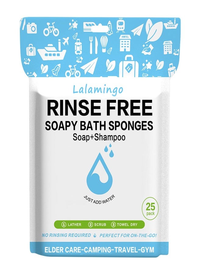 Lalamingo Disposable Rinse Free Bath Sponges, No Rinse Bathing Wipes for Adults, Soap Infused Dry Shower Wipes for Elderly, Bedridden, Camping, Post Surgery(25 Count 1 Pack) - Image 1