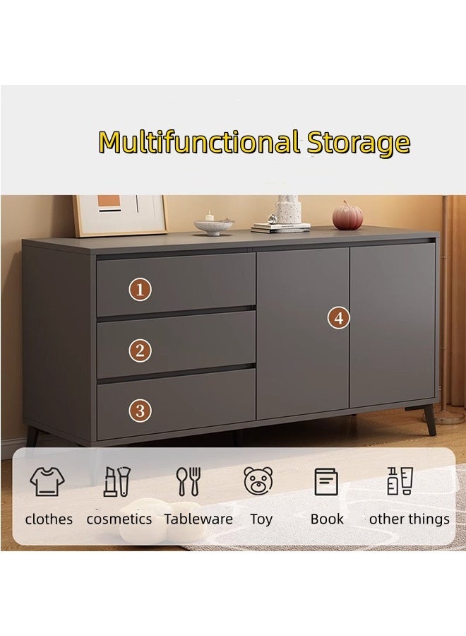 JCB CHIC خزانة مطبخ خشبية حديثة للتخزين مع 3 أدراج و 2 أبواب ، خزانة بوفيه جانبية متعددة الوظائف ، خزانة عرض لبار القهوة ، خزانات ملفات ، خزانة مكتبية (140 × 40 × 75 سم) - Image 3