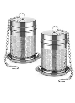 Excefore Tea Infusers 2Pcs Stainless Steel Tea Strainer Set Extra Fine Mesh Tea Steeper for Brew Tea Spices and Seasonings Small Soup Seasonings Spice Separated Basket with Long Chain and Tray (6 * 4cm)  - Image 1