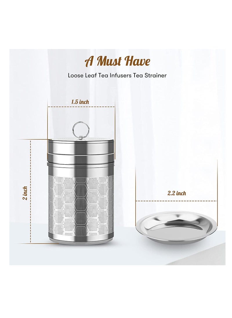 Excefore - Tea Infusers 2Pcs Stainless Steel Tea Strainer Set Extra Fine Mesh Tea Steeper for Brew Tea Spices and Seasonings Small Soup Seasonings Spice Separated Basket with Long Chain and Tray (6 * 4cm) - Image 1