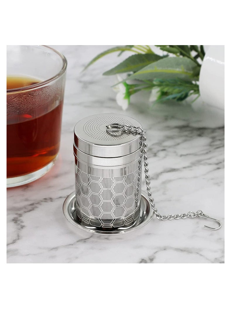 Excefore - Tea Infusers 2Pcs Stainless Steel Tea Strainer Set Extra Fine Mesh Tea Steeper for Brew Tea Spices and Seasonings Small Soup Seasonings Spice Separated Basket with Long Chain and Tray (6 * 4cm) - Image 1