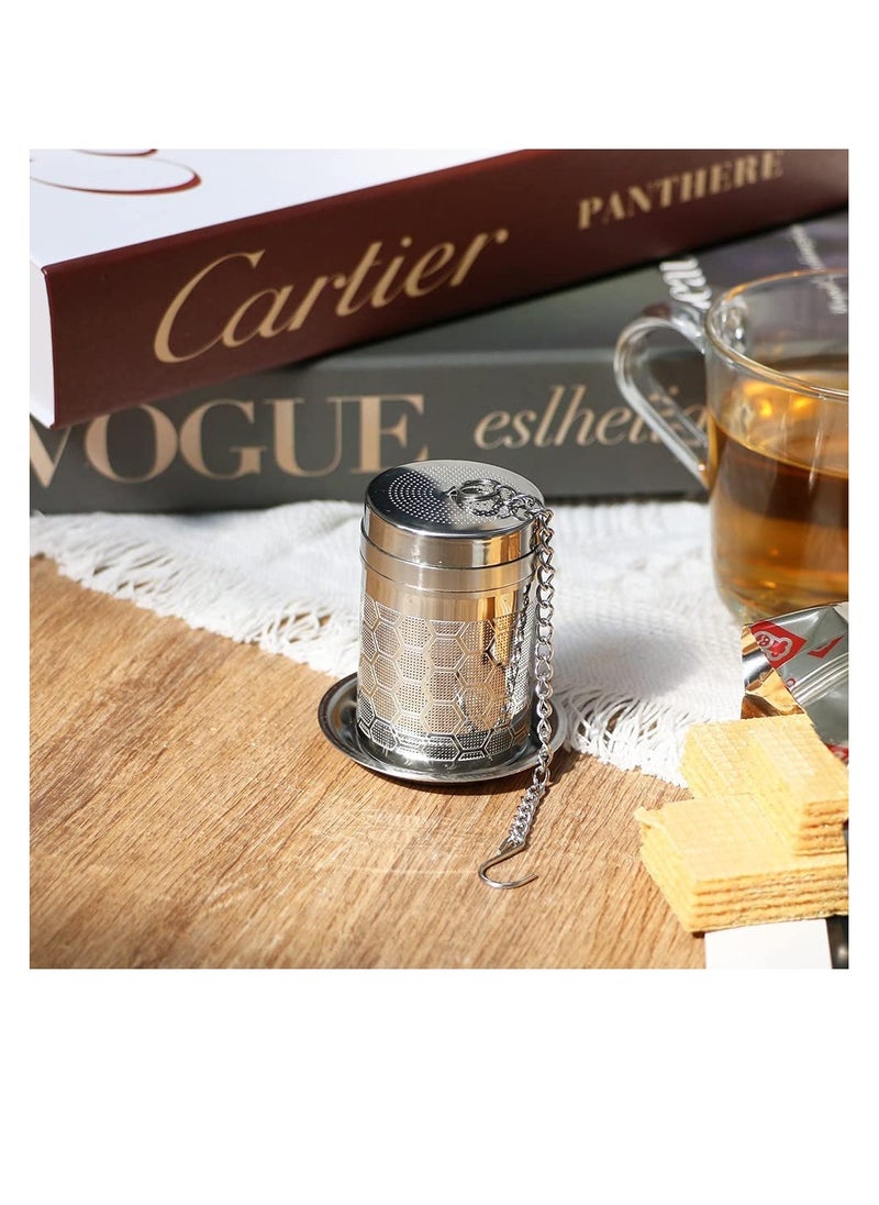 Excefore - Tea Infusers 2Pcs Stainless Steel Tea Strainer Set Extra Fine Mesh Tea Steeper for Brew Tea Spices and Seasonings Small Soup Seasonings Spice Separated Basket with Long Chain and Tray (6 * 4cm) - Image 1