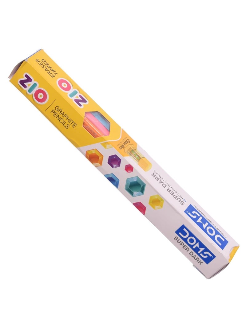 دومس أقلام رصاص جسم ملون علبه 12 قلم رصاص بجومة مع مبراة وممحاة 2 في 1 للأطفال والطلاب - متعددة الألوان - Image 5