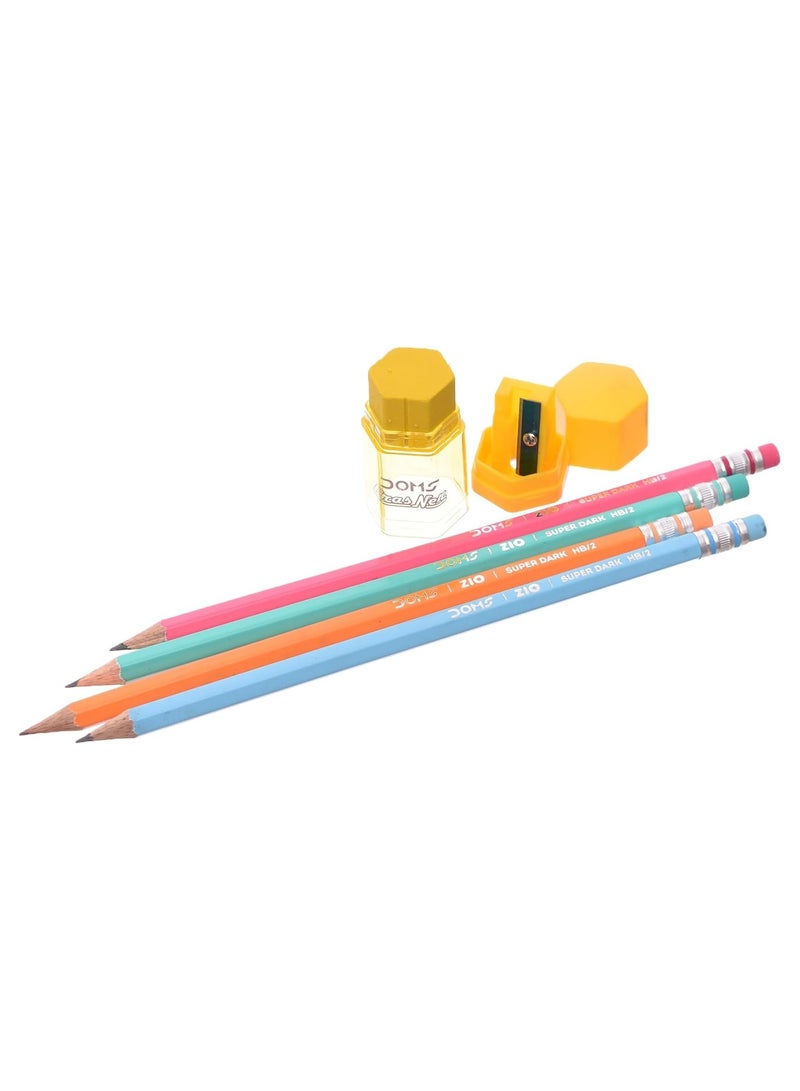 دومس أقلام رصاص جسم ملون علبه 12 قلم رصاص بجومة مع مبراة وممحاة 2 في 1 للأطفال والطلاب - متعددة الألوان - Image 4