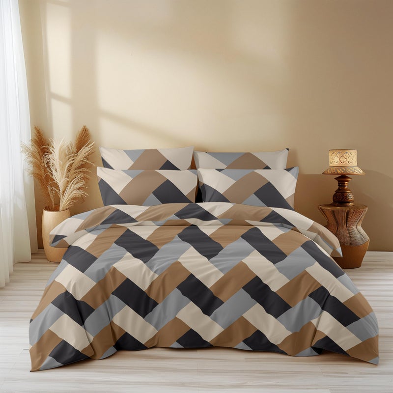 LOOMLYFE 300 TC All Season King Size AC Comforter || Blanket || Duvet for Double Bed with 1 Flat Bedsheet and 2 Large Pillow Covers - 4 Piece Comforter Set - BrownGreyCross - Image 5