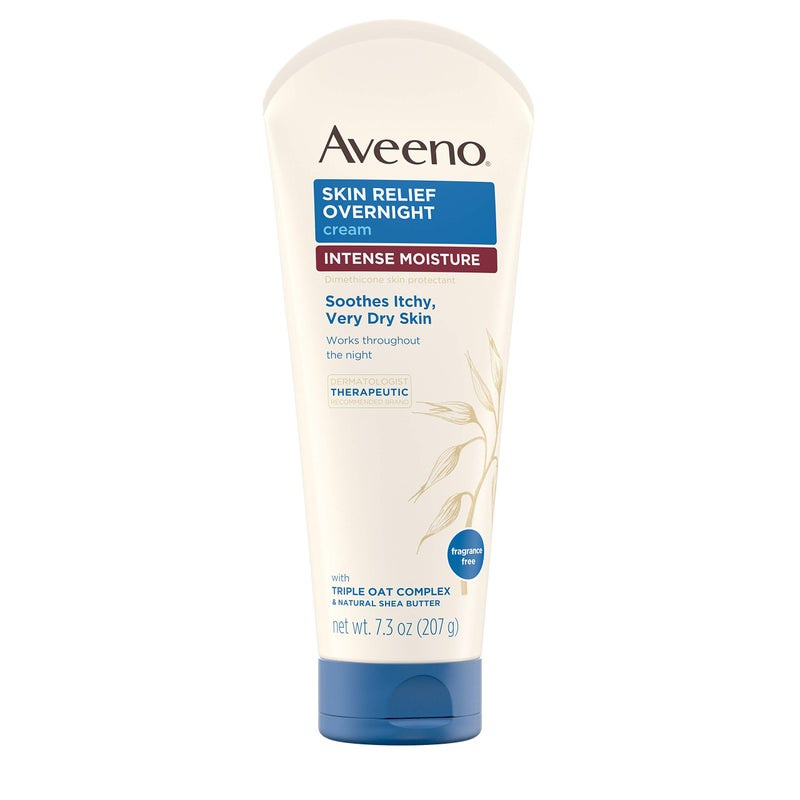 Aveeno Skin Relief Overnight Intense Moisture Cream with Triple Oat Complex & Natural Shea Butter, Therapeutic Dimethicone Skin Protectant for Dry Itchy Relief, Fragrance-Free, 7.3 oz, 3 Pack - Image 2