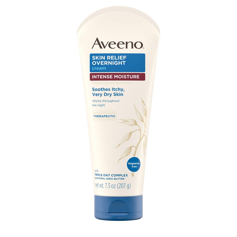 Aveeno Skin Relief Overnight Intense Moisture Cream with Triple Oat Complex & Natural Shea Butter, Therapeutic Dimethicone Skin Protectant for Dry Itchy Relief, Fragrance-Free, 7.3 oz, 3 Pack - Image 1